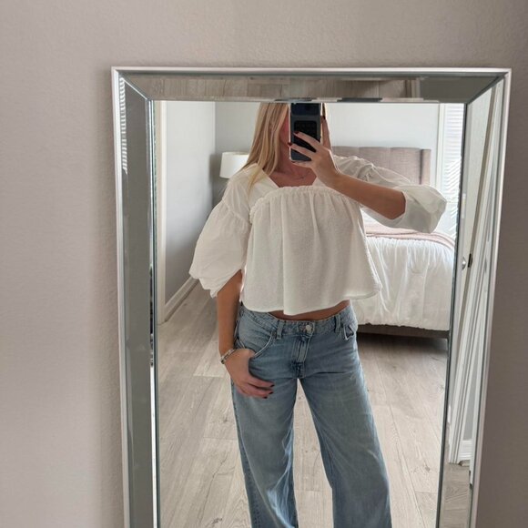 Anthropologie Women's White and Blue Blouse - Picture 1 of 2